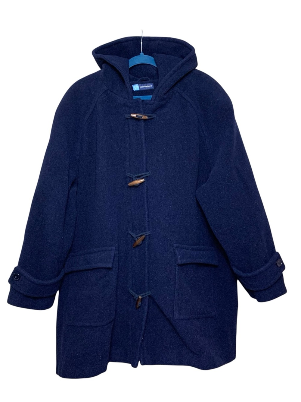 Vintage Navy Wool Hooded Toggle Pea Coat Sz 4X Full Zip Releaxed Fit Minimalist